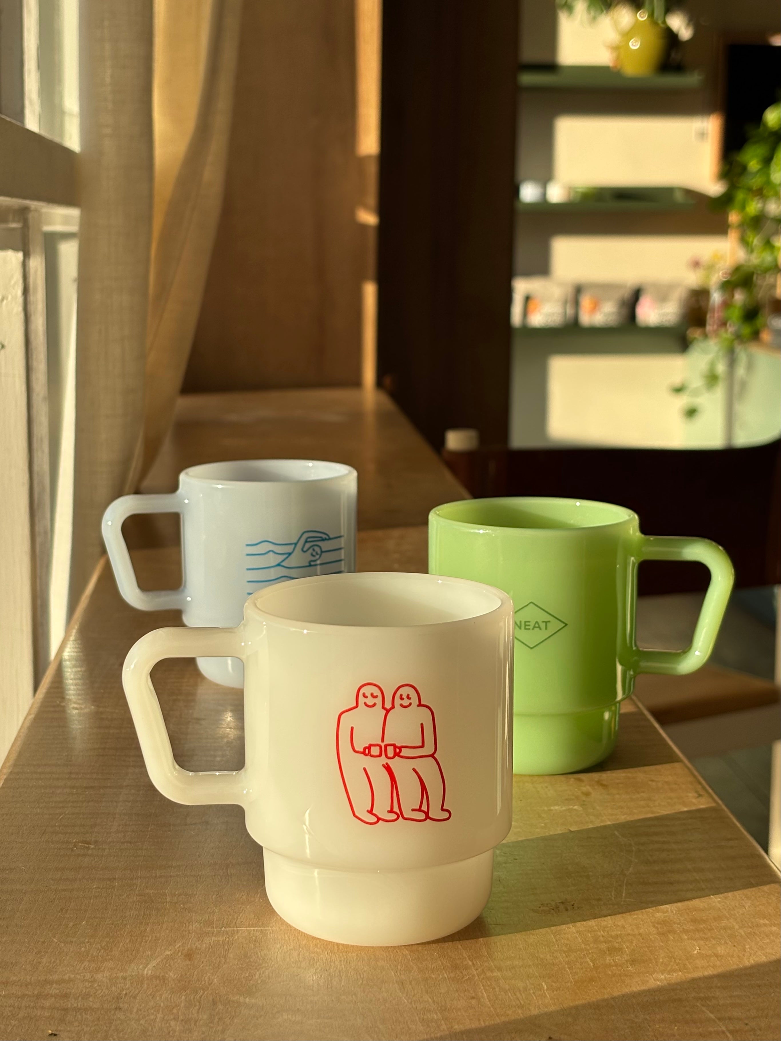 Neat Milk Glass Mugs