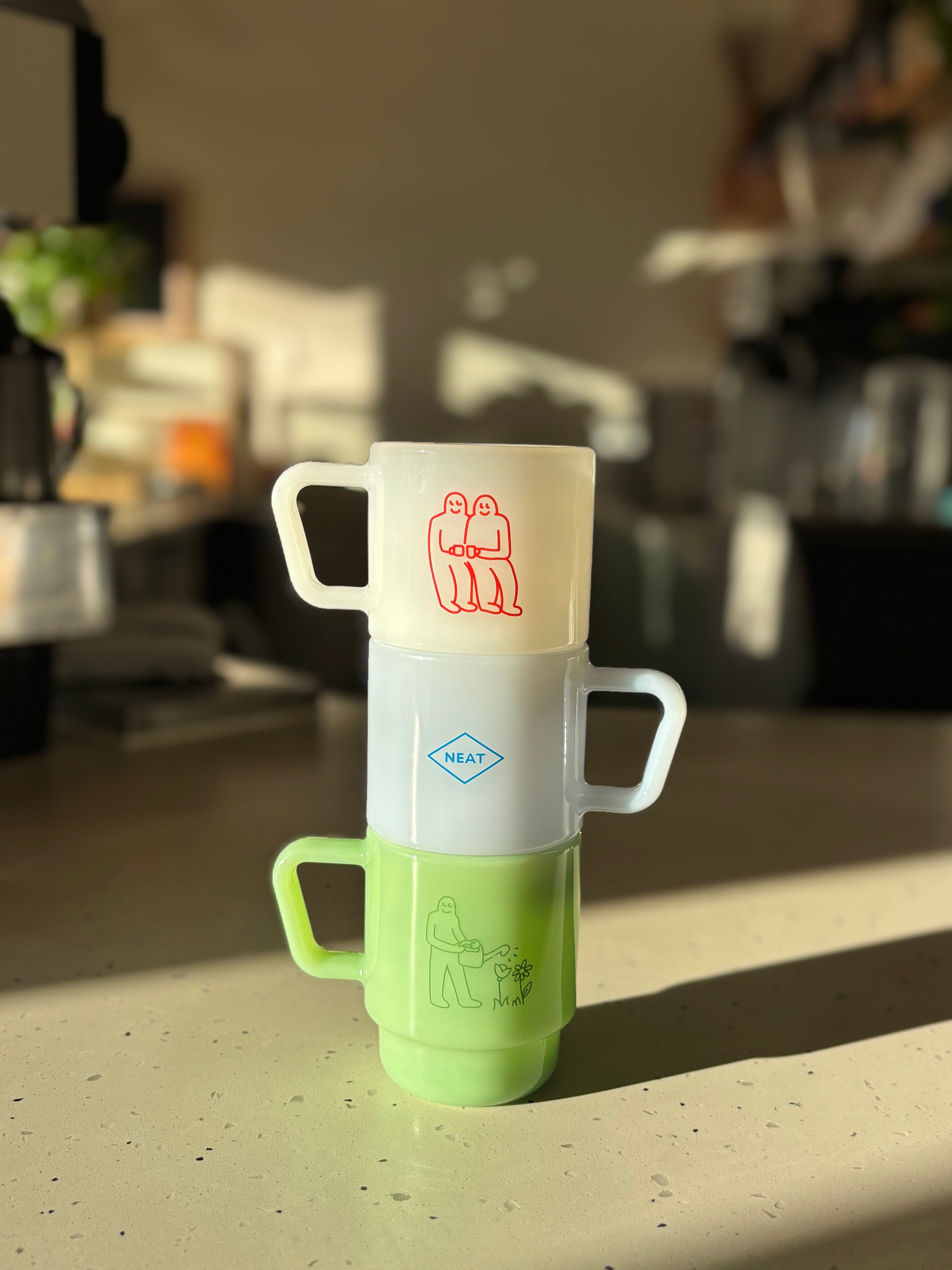 Neat Milk Glass Mugs